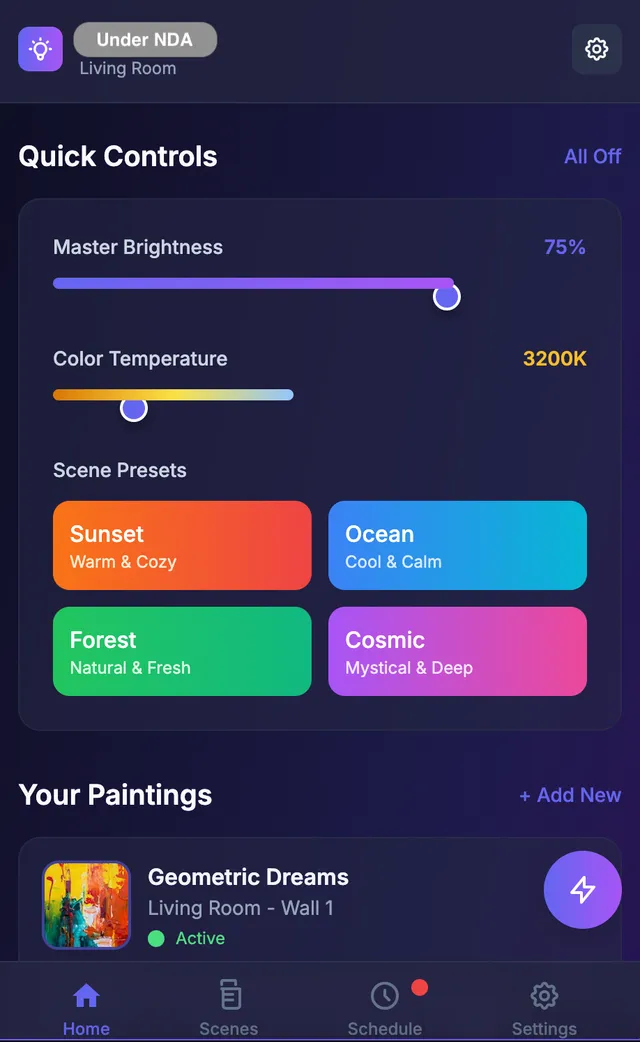 LED painting app lighting modes screen